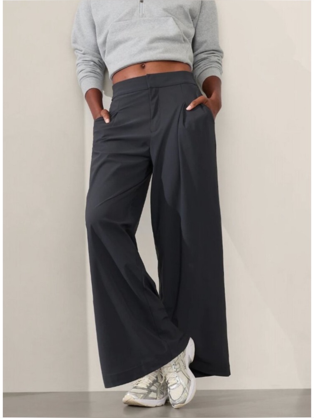 ATHLETA | Pinnacle High Rise Wide Leg Trouser Pants in Graphite Grey, Size 10